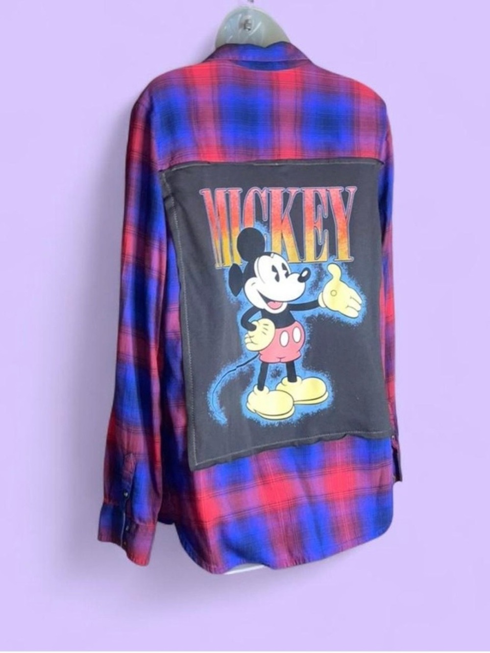 Upcycled American Eagle Mickey Mouse Plaid Shirt - Picture 2 of 12